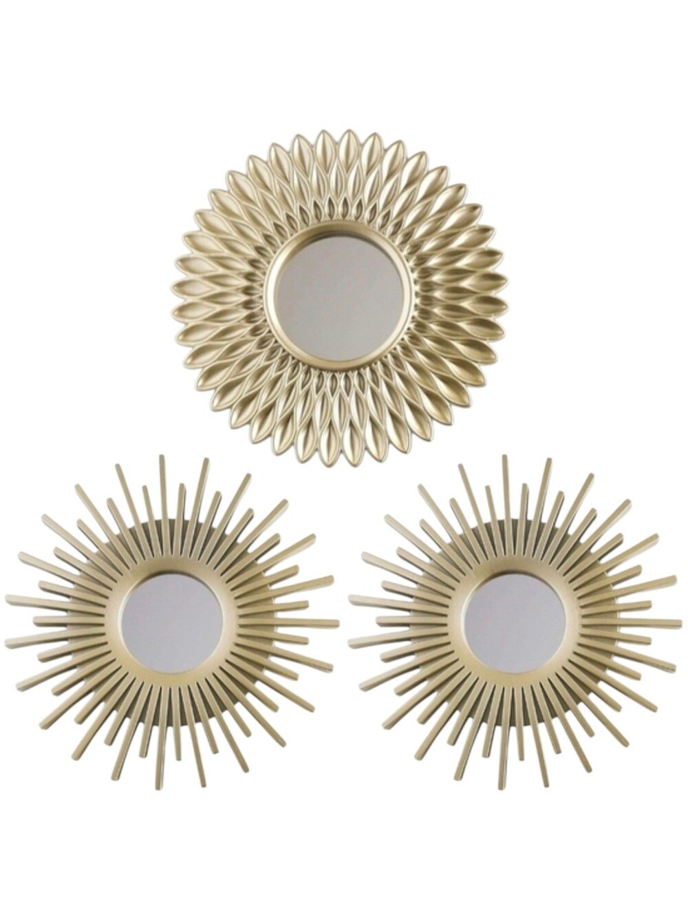 Lightweight Gold Decorative Sunburst Wall Mirror Decor Set 3 Piece Sz 9.84"
